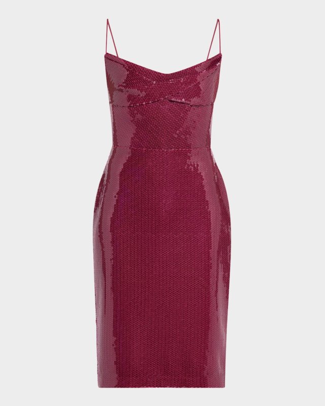 Draped Sequined Sleeveless Midi Dress